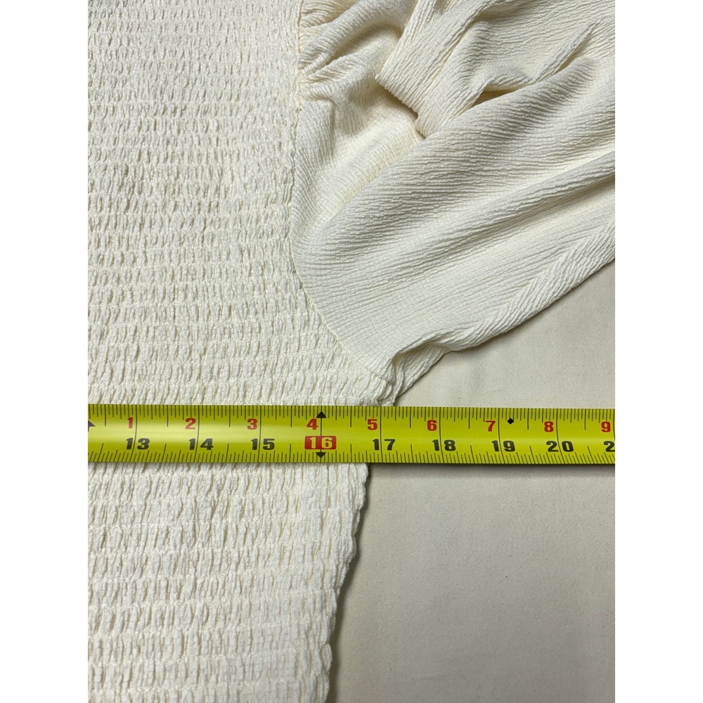 Anthropologie Ivory Smocked Puff Sleeve Blouse XL Cream Textured Top - Picture 7 of 8